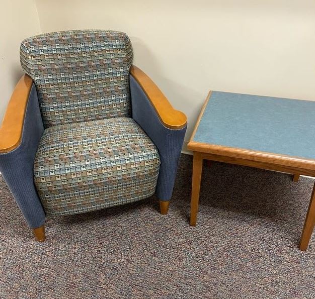 Arm Chair and Side Tables Reaching Across Illinois Library System